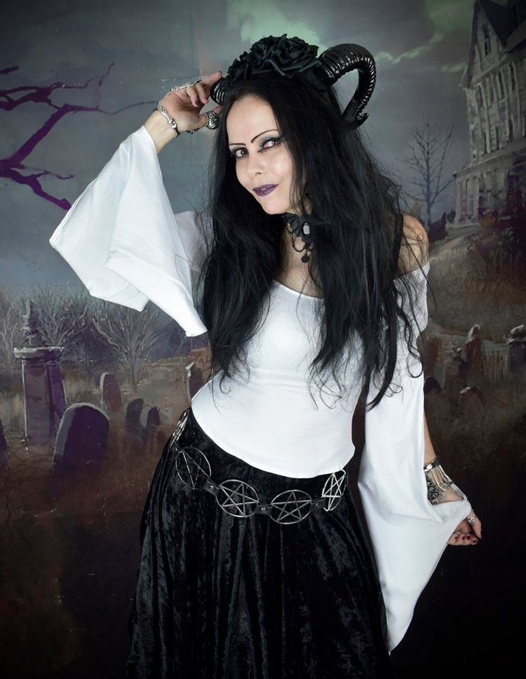 thumbnail image 2 of Gothic Women Witch Costume Plus Size Ruffle Sleeves Off Shoulder Gothic 2 of 12