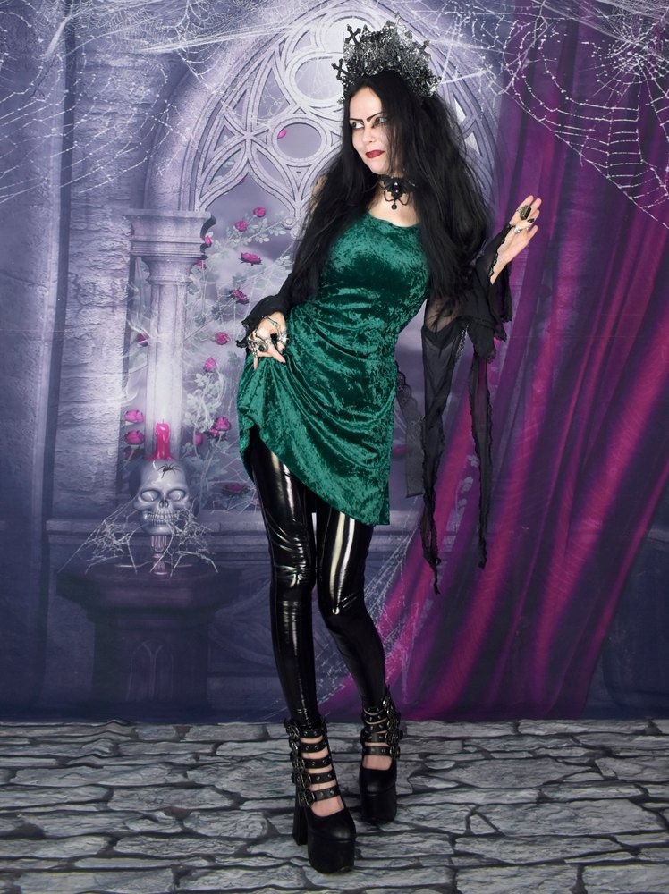 Bethian Sleeveless Minidress - crushed velvet mini dress by Moonmaiden Gothic Clothing
