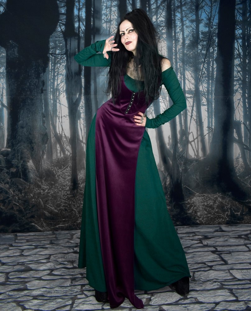 Minerva Witch Dress - cotton lycra long witchy dress by Moonmaiden Gothic Clothing