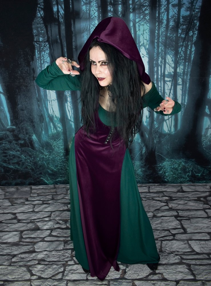 Minerva Witch Dress - cotton lycra long witchy dress by Moonmaiden Gothic Clothing