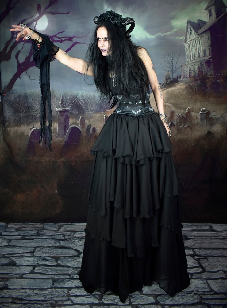 Golitha Falls Skirt - tiered steampunk witchy skirt by Moonmaiden Gothic Clothing