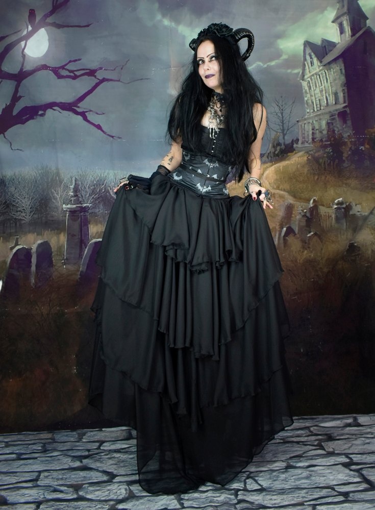Golitha Falls Skirt - tiered steampunk witchy skirt by Moonmaiden Gothic Clothing