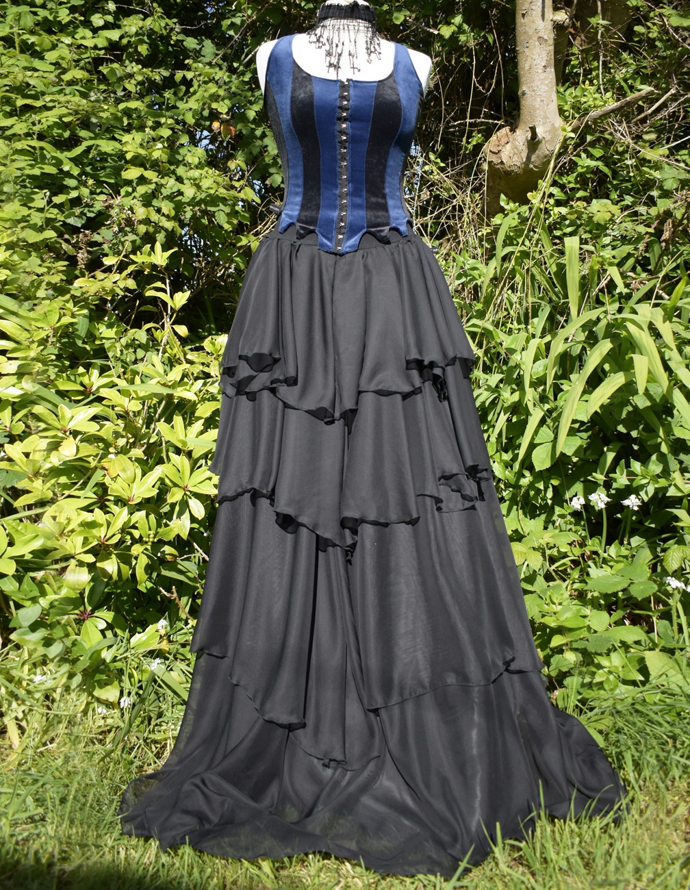 Golitha Falls Skirt - tiered steampunk witchy skirt by Moonmaiden Gothic Clothing