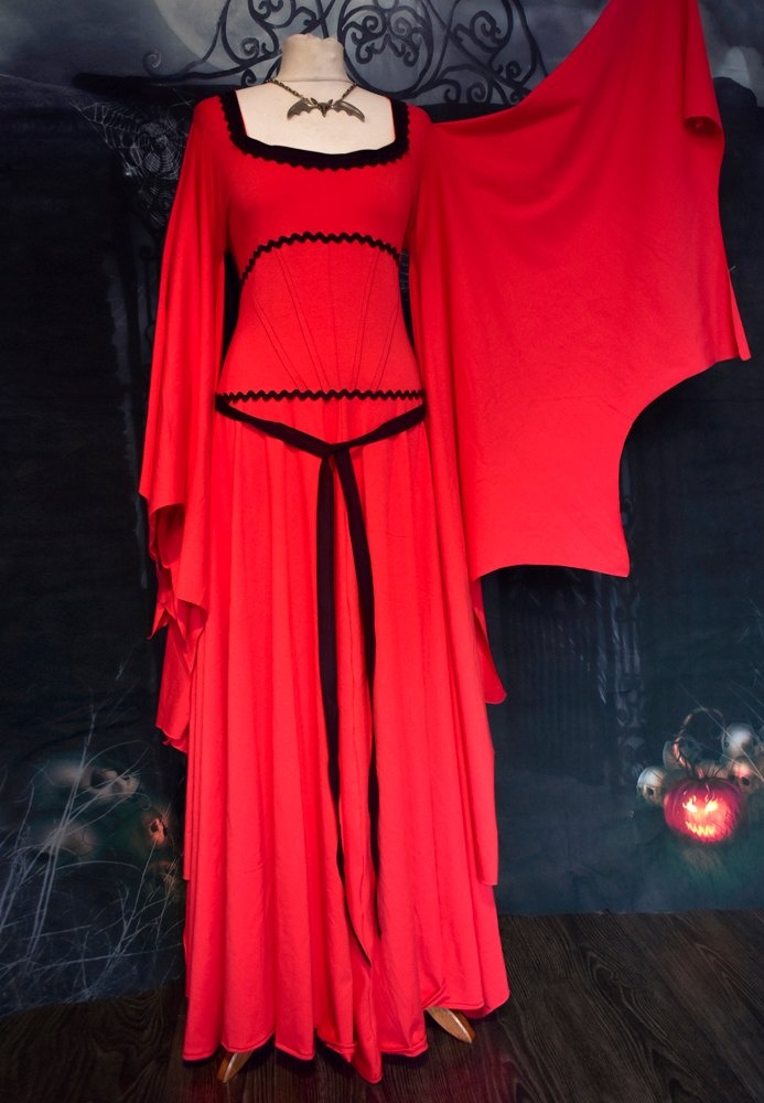 Lily Munster Deluxe Gown - Red Cotton