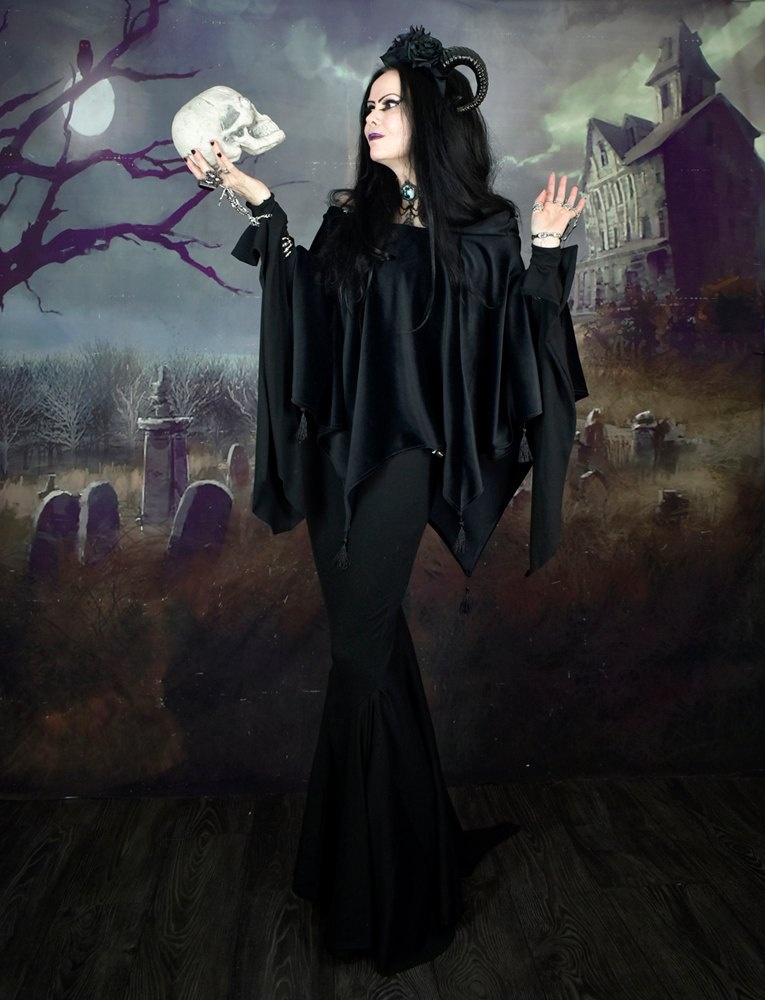 Witchy Kai Poncho - steamed velvet hooded shawl by Moonmaiden Gothic Clothing