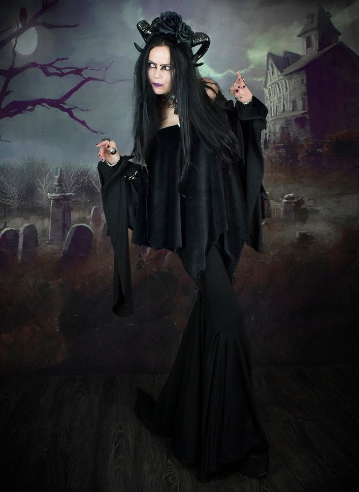 Witchy Kai Poncho - steamed velvet hooded shawl by Moonmaiden Gothic Clothing