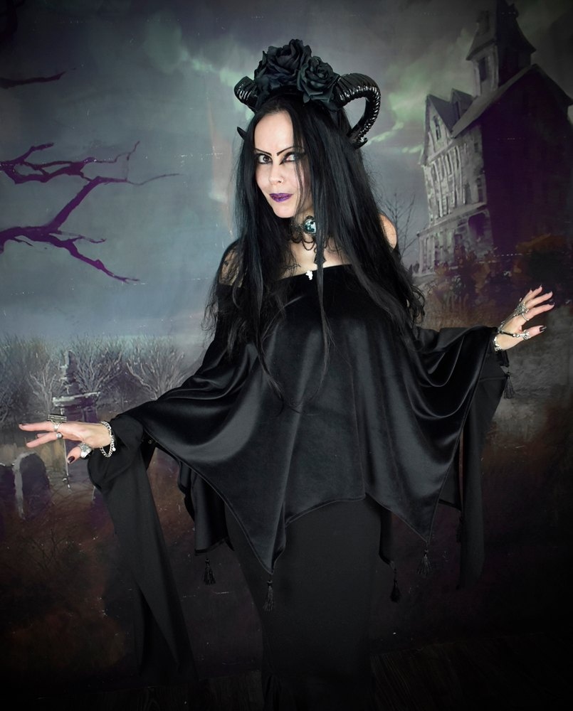 Witchy Kai Poncho - steamed velvet hooded shawl by Moonmaiden Gothic Clothing
