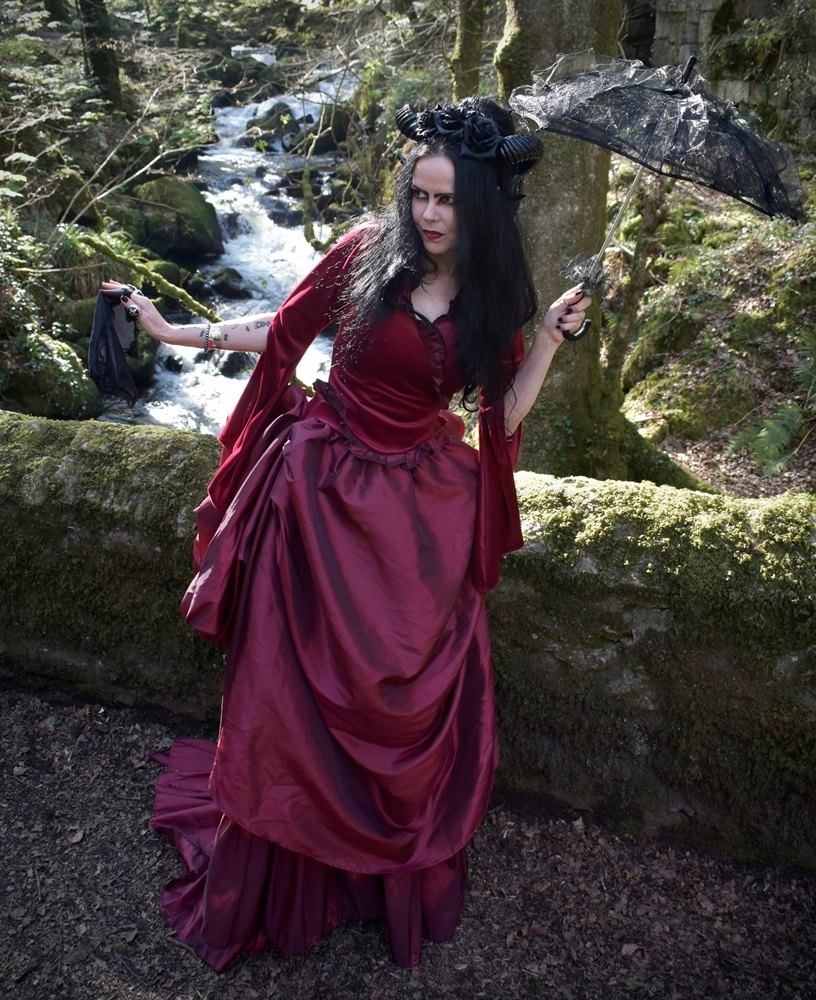 Love Never Dies Skirt - taffeta bustle Mina Harker skirt by Moonmaiden Gothic Clothing