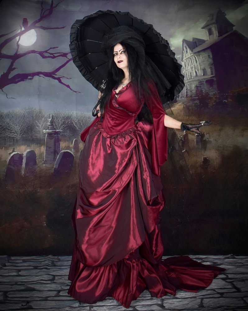 Love Never Dies Skirt - taffeta bustle Mina Harker skirt by Moonmaiden Gothic Clothing