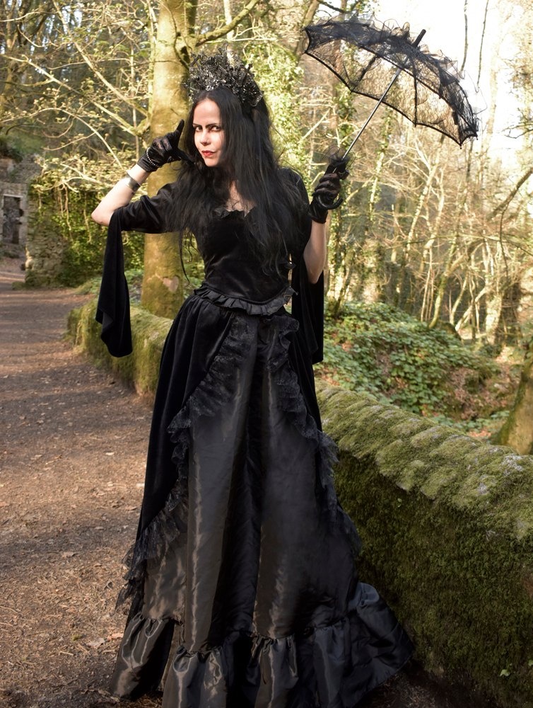 Blackdeath Skirt - steamed velvet, lace and taffeta steampunk goth skirt by Moonmaiden Gothic Clothing