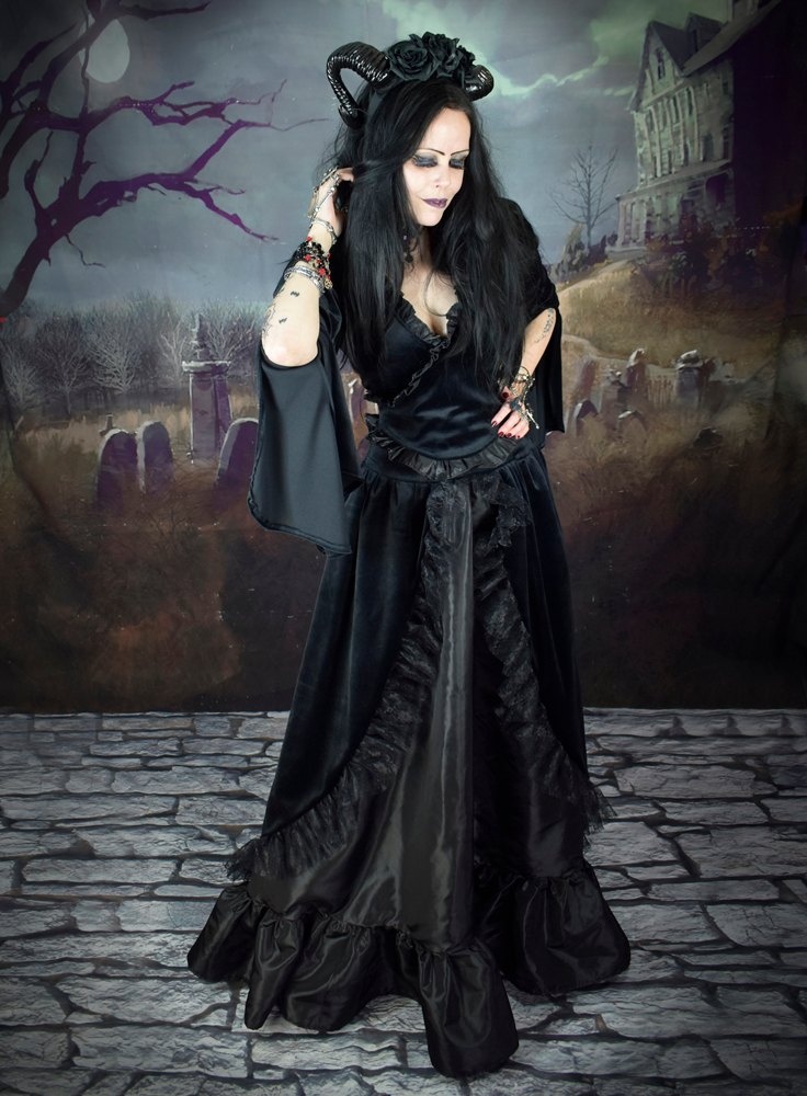 Blackdeath Skirt - steamed velvet, lace and taffeta steampunk goth skirt by Moonmaiden Gothic Clothing