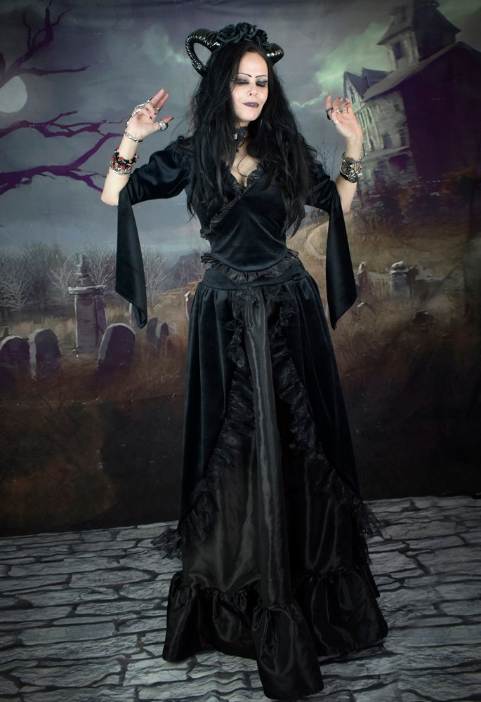 Blackdeath Skirt - steamed velvet, lace and taffeta steampunk goth skirt by Moonmaiden Gothic Clothing