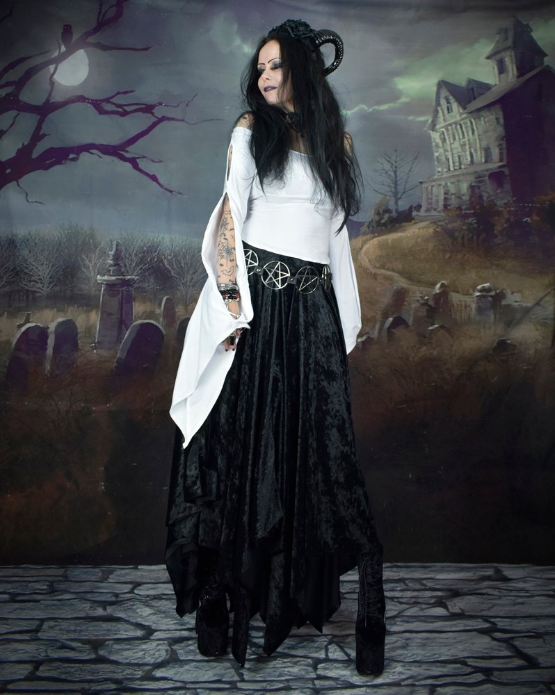 Wings of a Butterfly Skirt - crushed velvet pointy witchy goth skirt by Moonmaiden Gothic Clothing