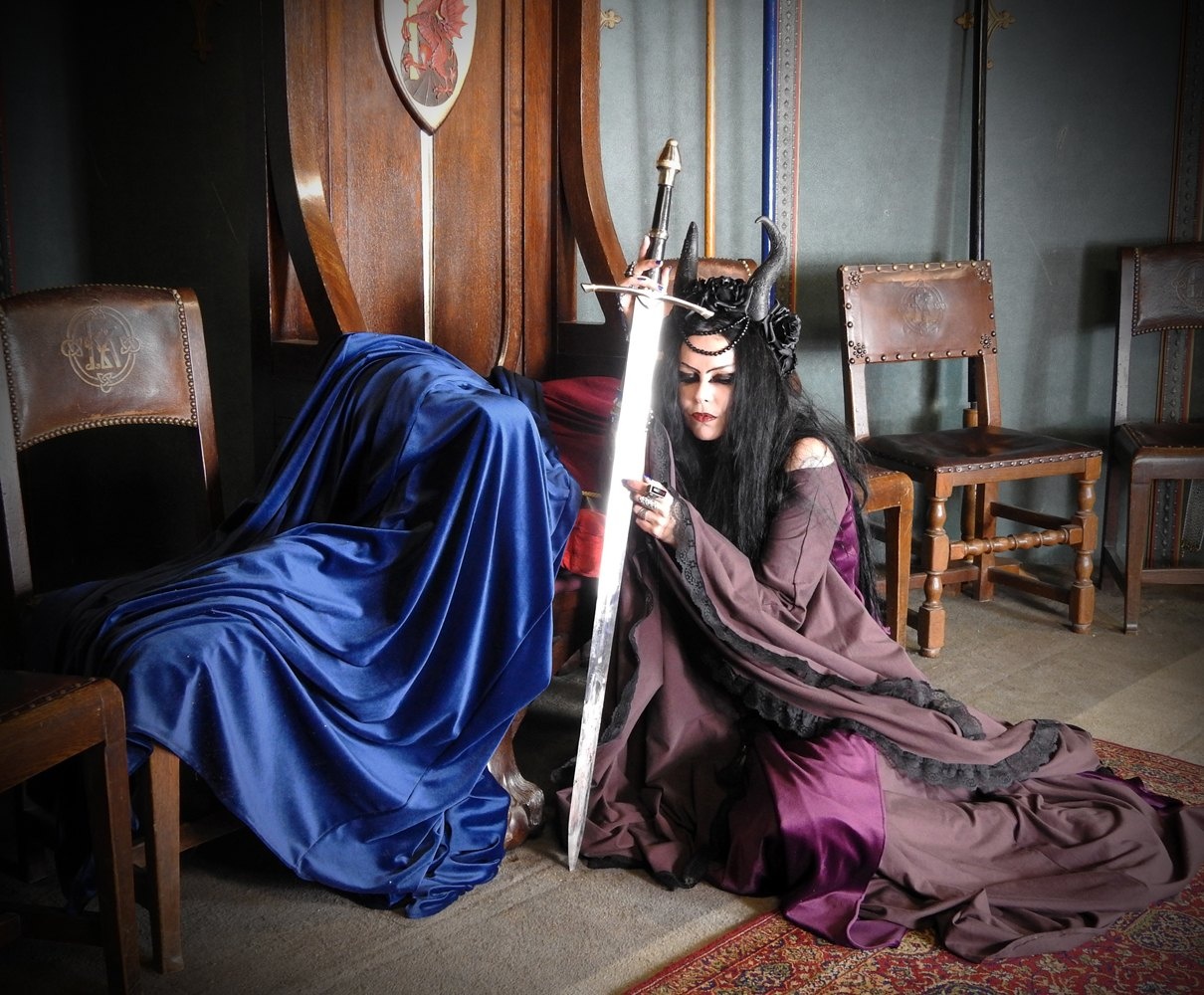 Crymaria Wynter Witch Gown - cotton lycra witchy dress with epic sleeves by Moonmaiden Gothic Clothing