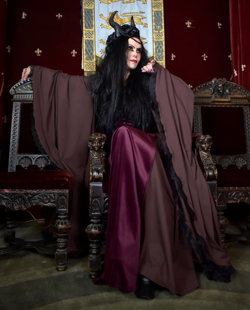 Crymaria Wynter Witch Gown - cotton lycra witchy dress with epic sleeves by Moonmaiden Gothic Clothing