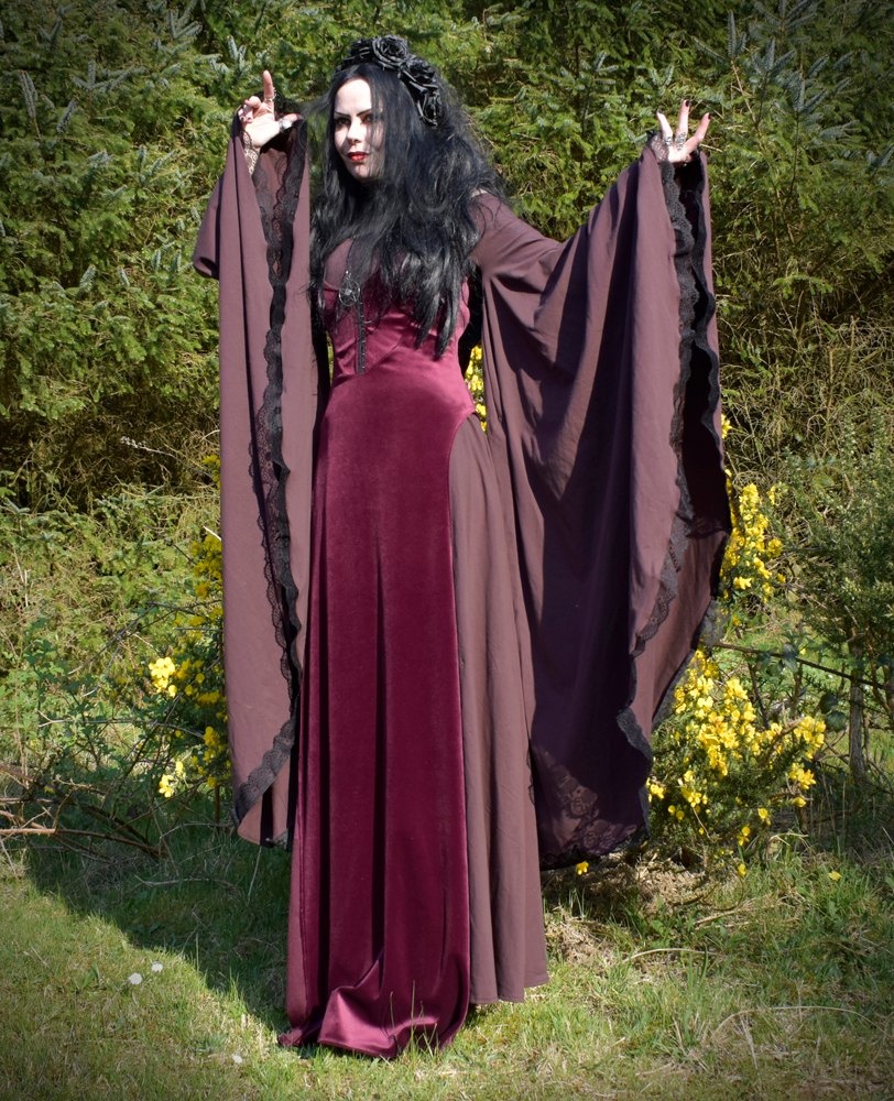Crymaria Wynter Witch Gown - cotton lycra witchy dress with epic sleeves by Moonmaiden Gothic Clothing