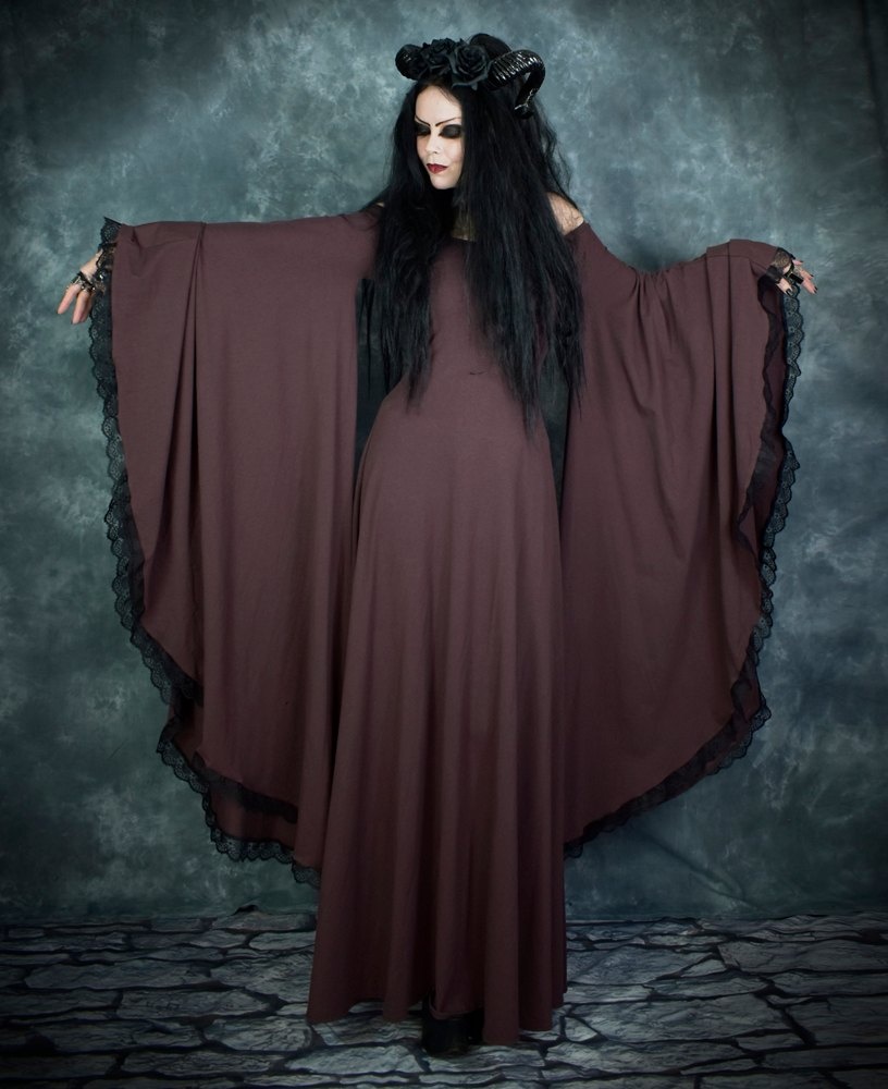 Crymaria Wynter Witch Gown - cotton lycra witchy dress with epic sleeves by Moonmaiden Gothic Clothing