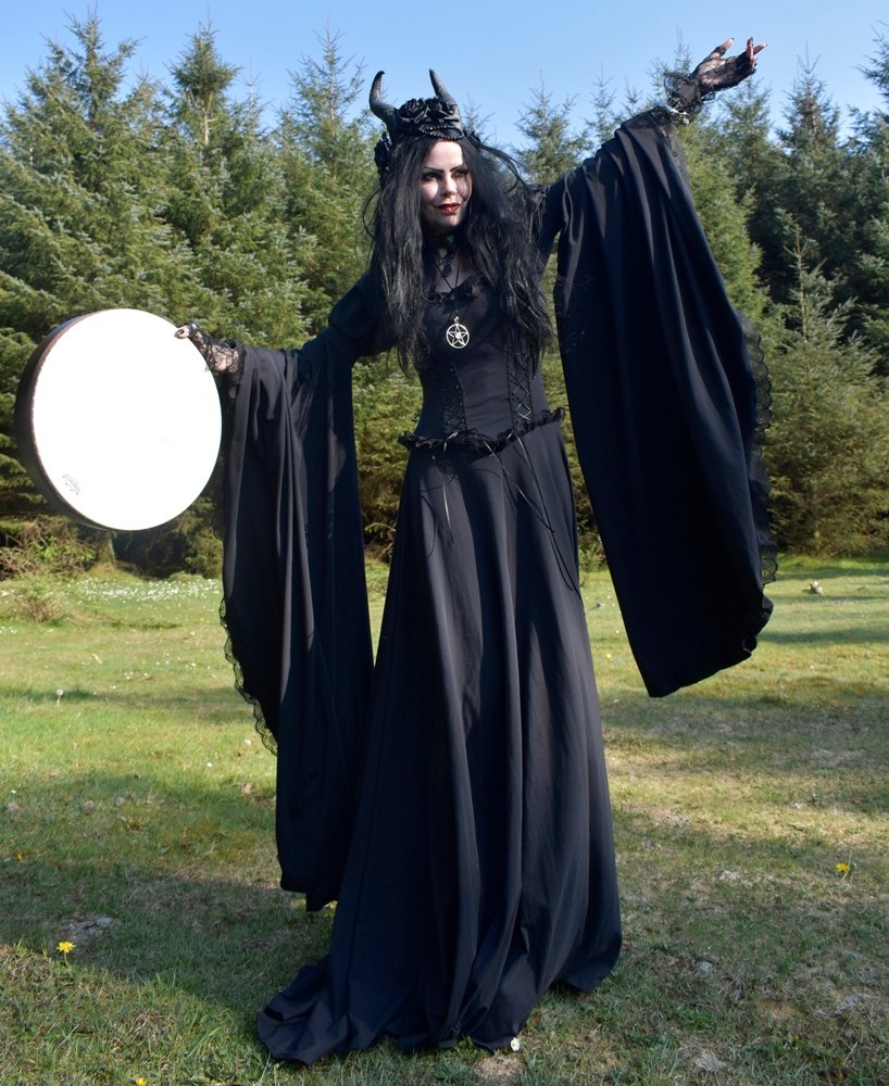 Graveheart Noir Gown - witchy gothic steampunk dress with epic sleeves by Moonmaiden Gothic Clothing