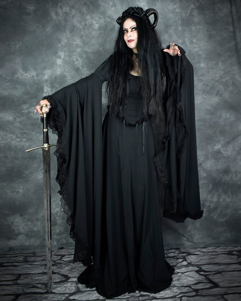 Graveheart Noir Gown - witchy gothic steampunk dress with epic sleeves by Moonmaiden Gothic Clothing