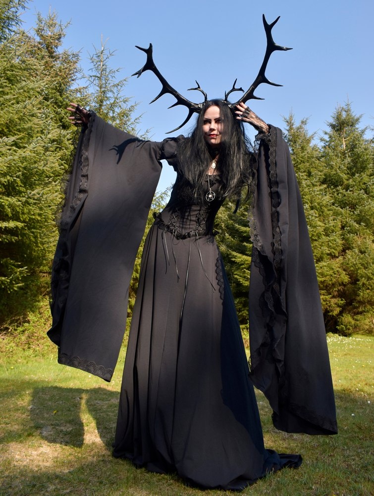 Graveheart Noir Gown - witchy gothic steampunk dress with epic sleeves by Moonmaiden Gothic Clothing