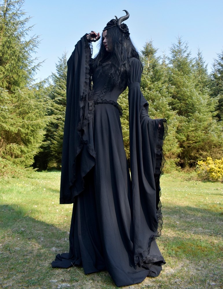 Graveheart Noir Gown - witchy gothic steampunk dress with epic sleeves by Moonmaiden Gothic Clothing
