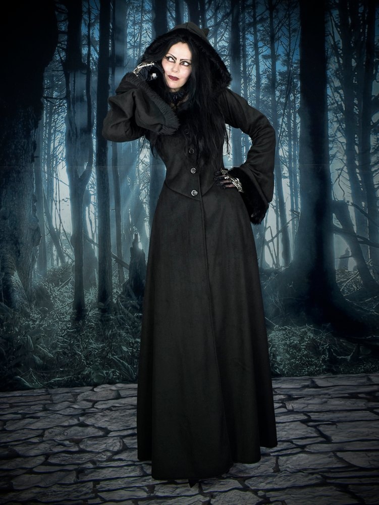 Wolfpergis Coat - Fleece and Faux Fur Steampunk witch goth long coat by Moonmaiden Gothic Clothing
