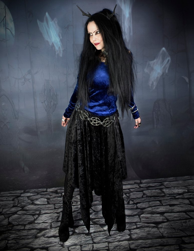Velvet Minerva Witch Top - Crushed Velvet Witchy Top with overlong sleeves by Moonmaiden Gothic Clothing