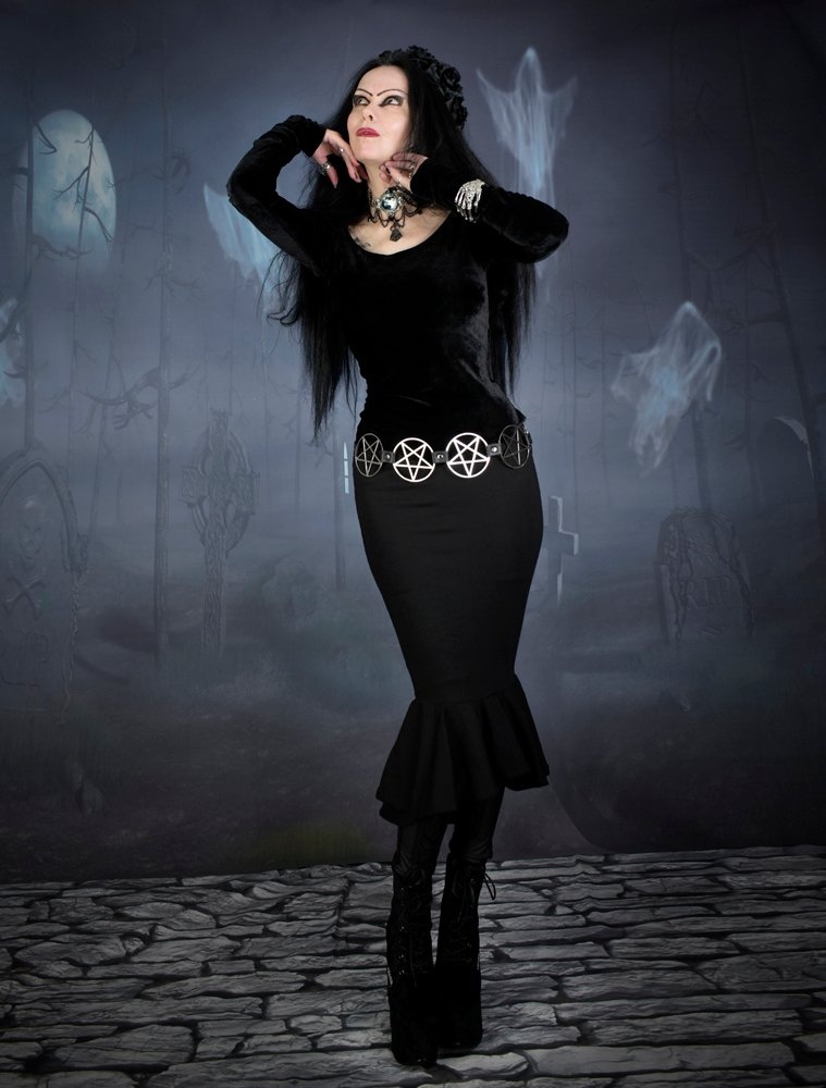 Eviscerella Hobble Skirt - cotton lycra slinky fitted midi skirt by Moonmaiden Gothic Clothing