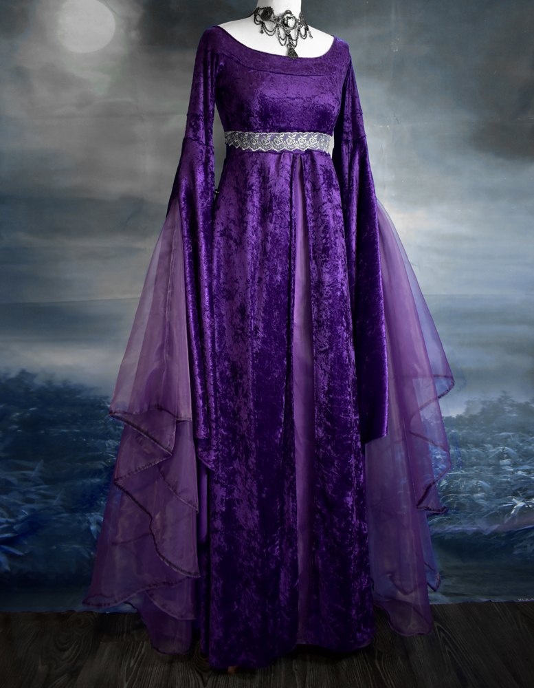 The Nienna Gown - crushed velvet and chiffon witchy medieval lord of the rings gown by Moonmaiden Gothic Clothing