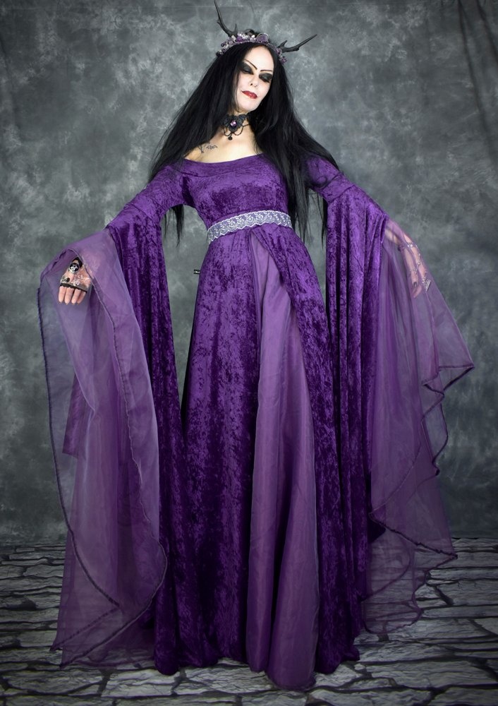 The Nienna Gown - crushed velvet and chiffon witchy medieval lord of the rings gown by Moonmaiden Gothic Clothing