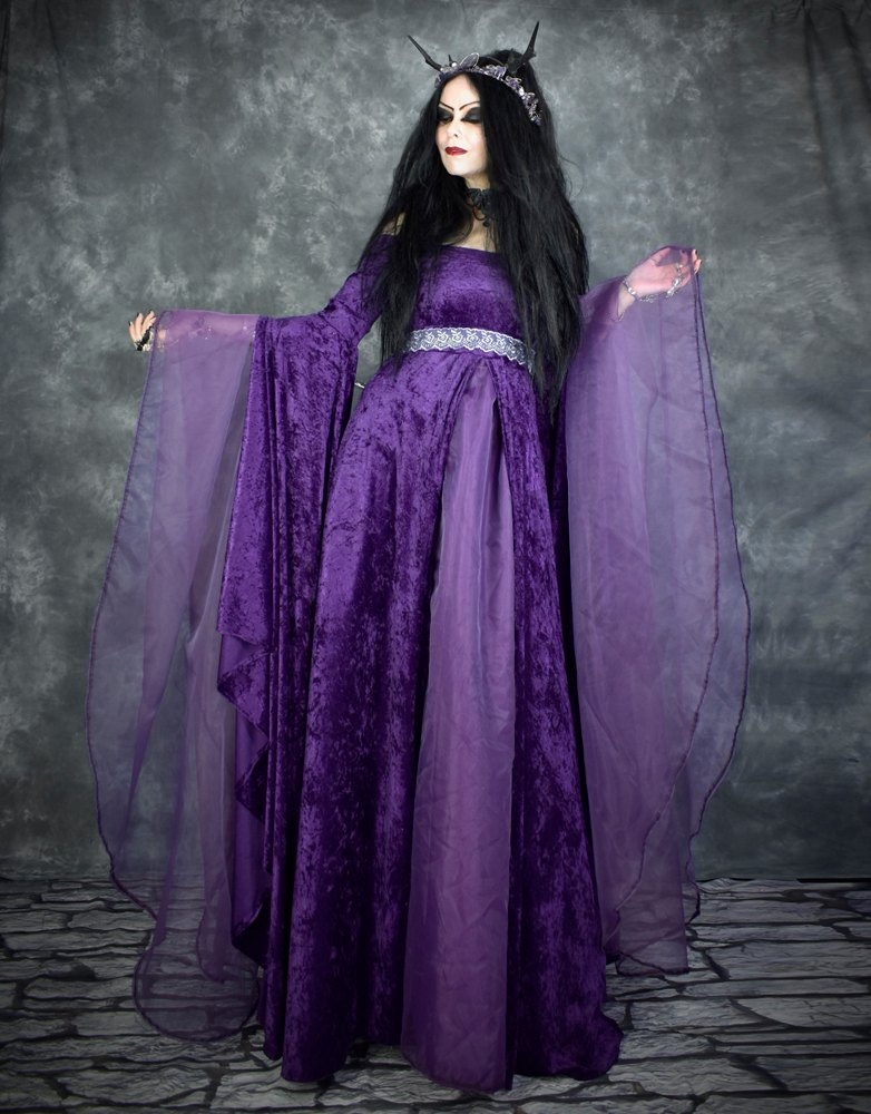 The Nienna Gown - crushed velvet and chiffon witchy medieval lord of the rings gown by Moonmaiden Gothic Clothing