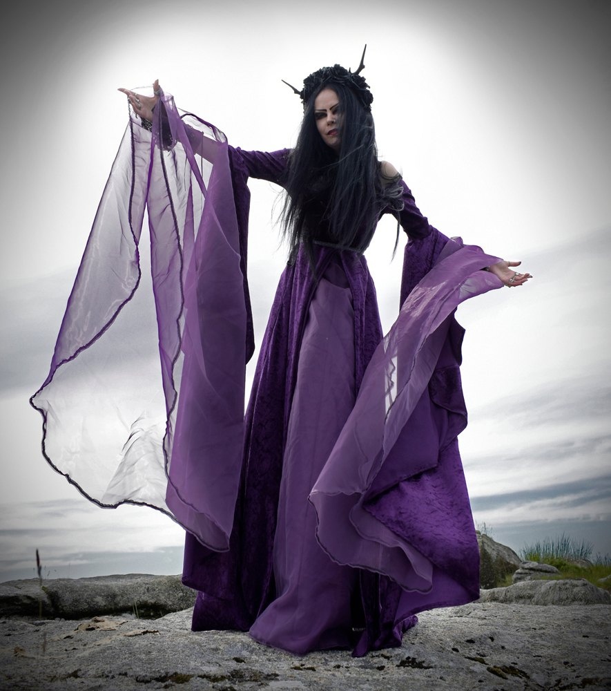 The Nienna Gown - crushed velvet and chiffon witchy medieval lord of the rings gown by Moonmaiden Gothic Clothing