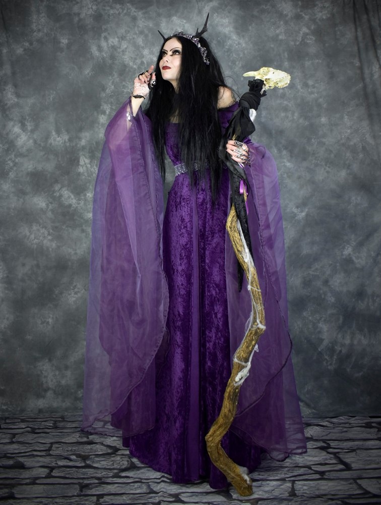 The Nienna Gown - crushed velvet and chiffon witchy medieval lord of the rings gown by Moonmaiden Gothic Clothing
