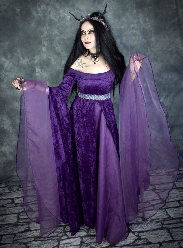 The Nienna Gown - crushed velvet and chiffon witchy medieval lord of the rings gown by Moonmaiden Gothic Clothing