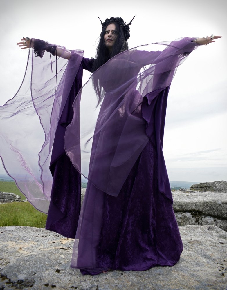 The Nienna Gown - crushed velvet and chiffon witchy medieval lord of the rings gown by Moonmaiden Gothic Clothing