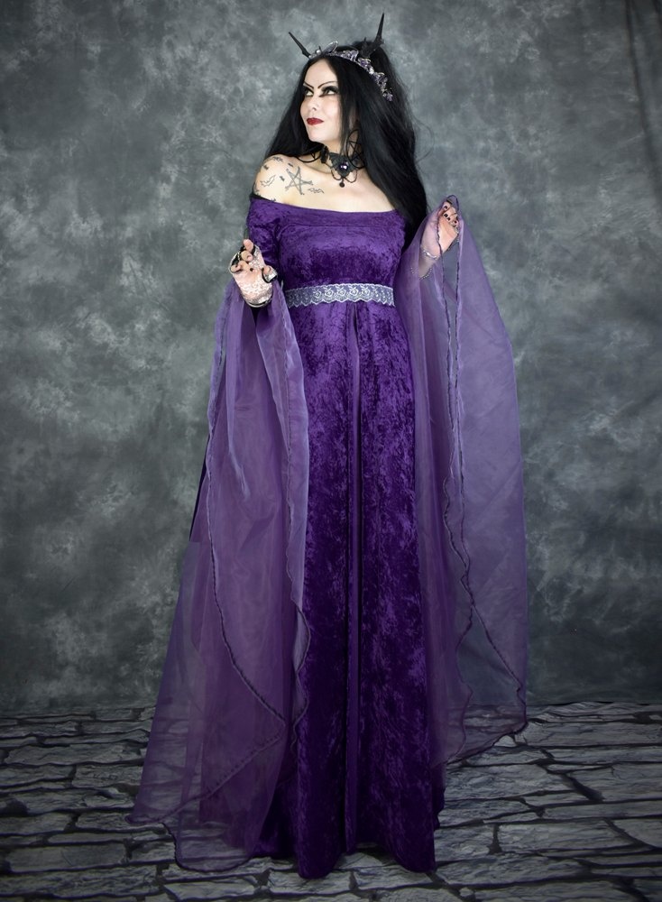 The Nienna Gown - crushed velvet and chiffon witchy medieval lord of the rings gown by Moonmaiden Gothic Clothing