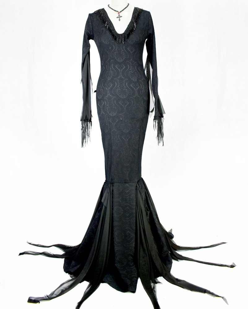 Anjelica Huston Morticia Addams Deluxe Gown - brocade cosplay costume Addams Family replica dress by Moonmaiden Gothic Clothing