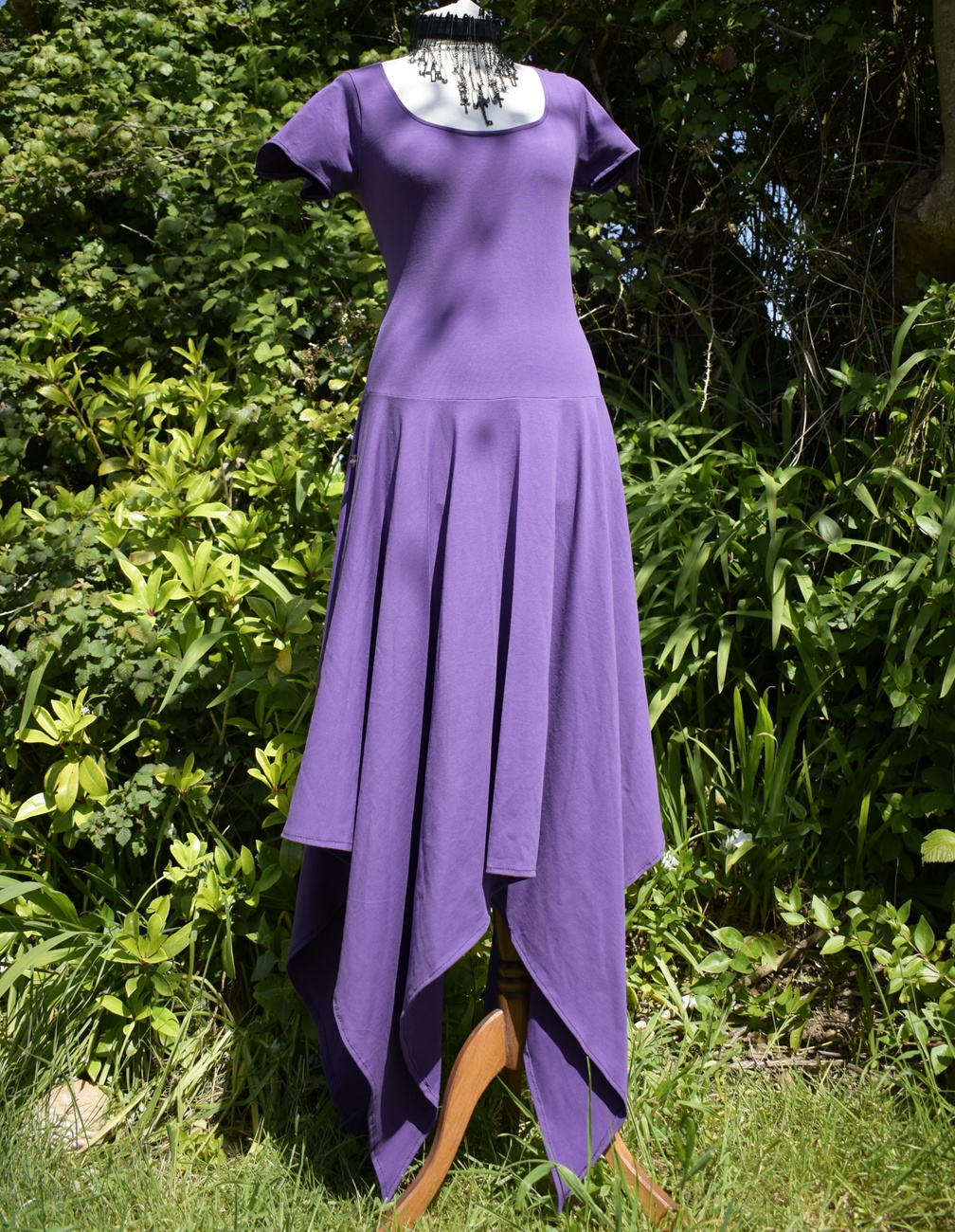 Elvenwitch Dress - cotton lycra witchy goth dress in Purple