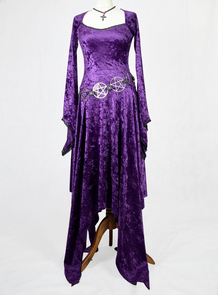 Velvet Elvenwitch Dress - Crushed Velvet long WItchy Dress by Moonmaiden Gothic Clothing