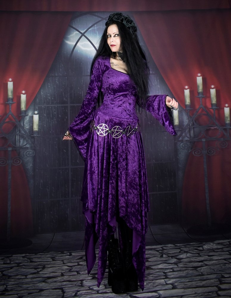 Velvet Elvenwitch Dress - Crushed Velvet long WItchy Dress by Moonmaiden Gothic Clothing