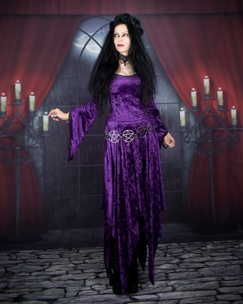Velvet Elvenwitch Dress - Crushed Velvet long WItchy Dress by Moonmaiden Gothic Clothing