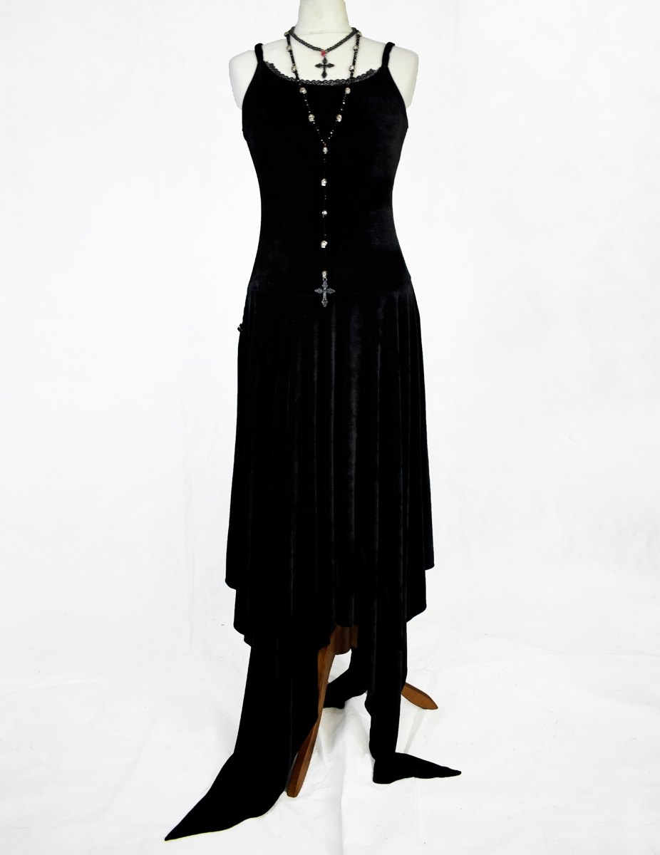 Strappy Elvenwitch Dress - Steamed Velvet witchy strappy dress by Moonmaiden Gothic Clothing