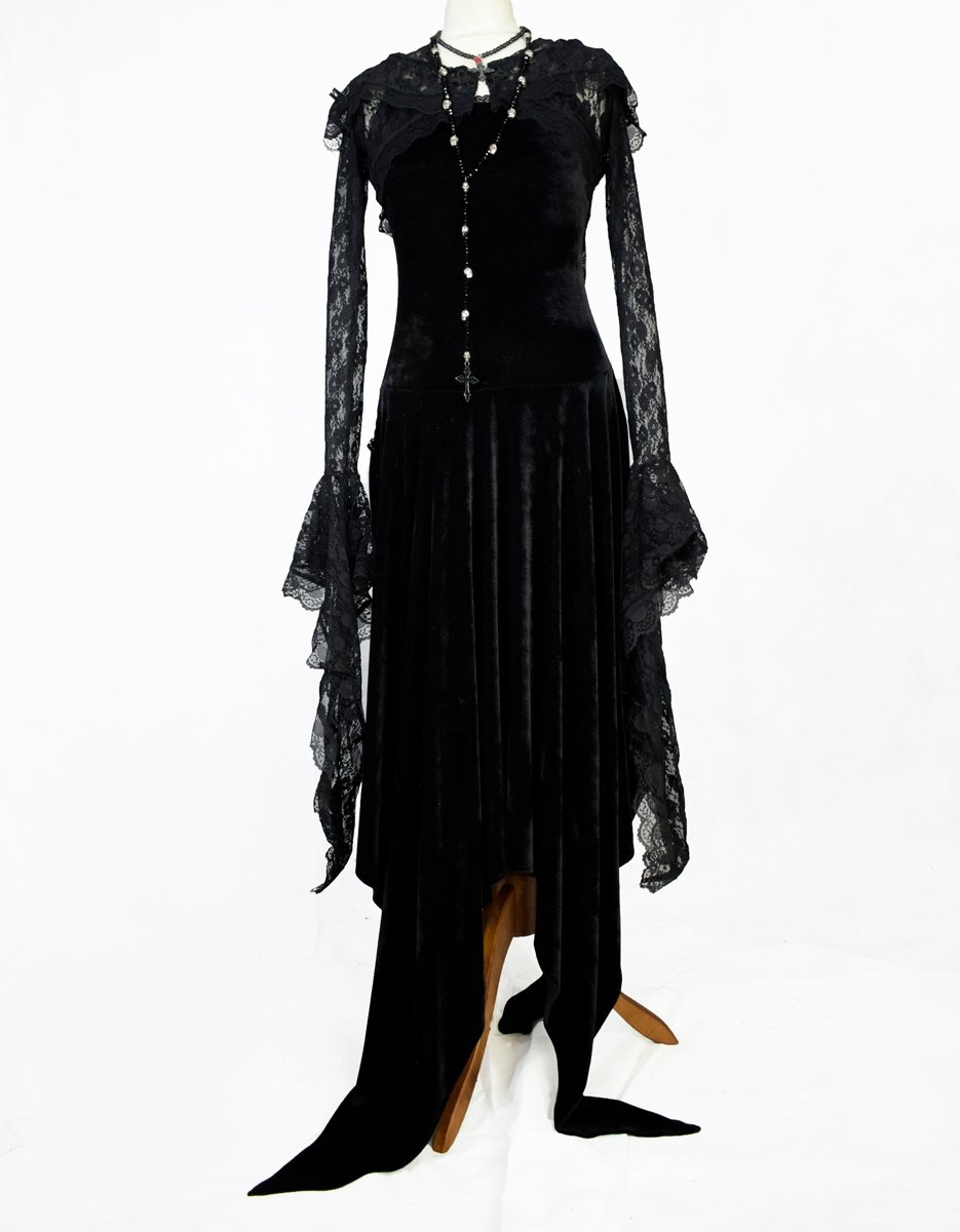 Strappy Elvenwitch Dress - Steamed Velvet witchy strappy dress worn with Elbereth Bolero by Moonmaiden Gothic Clothing