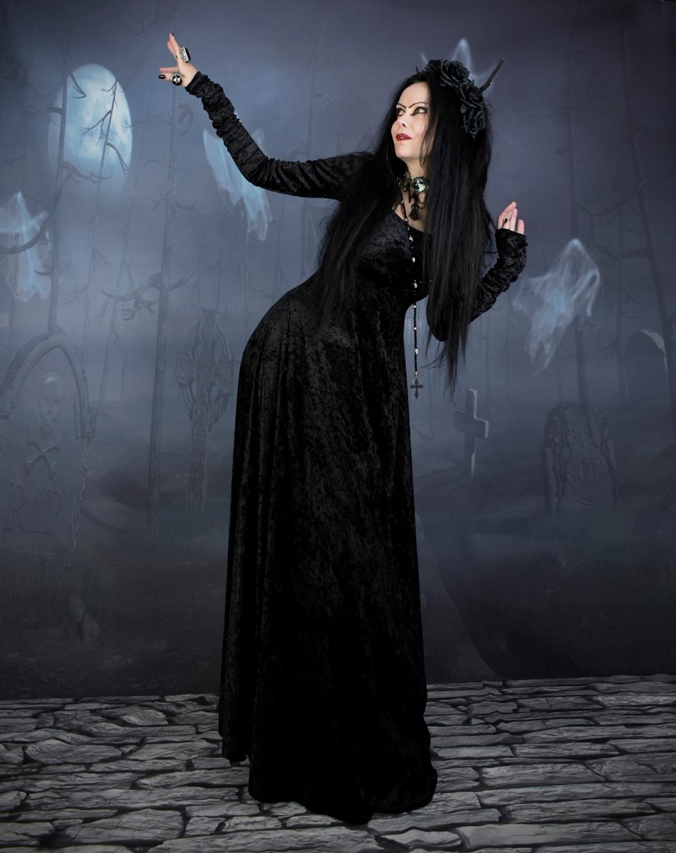 Velvet Minerva Witch Dress - crushed velvet long witchy dress by Moonmaiden Gothic Clothing
