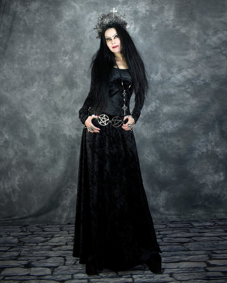 Velvet Minerva Witch Dress - crushed velvet long witchy dress by Moonmaiden Gothic Clothing