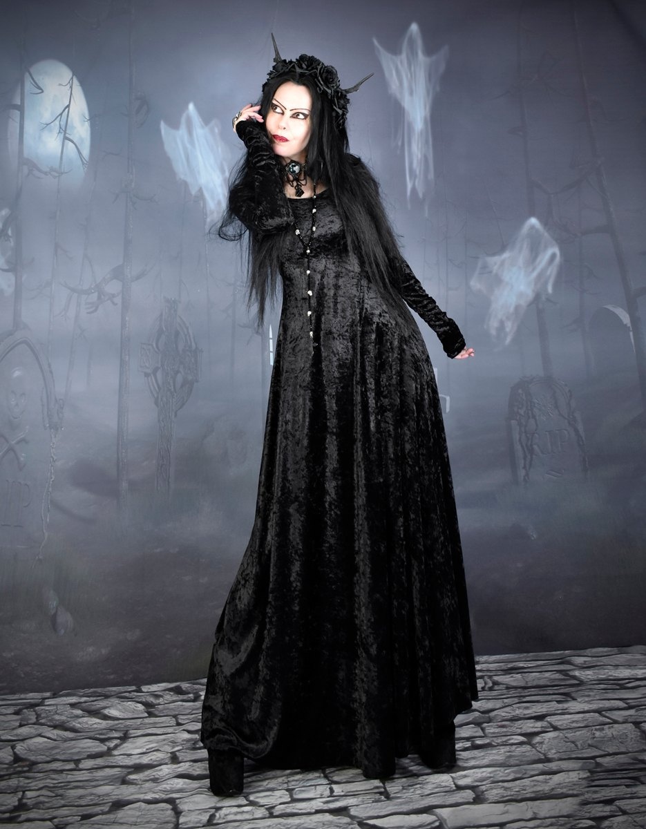 Velvet Minerva Witch Dress - crushed velvet long witchy dress by Moonmaiden Gothic Clothing