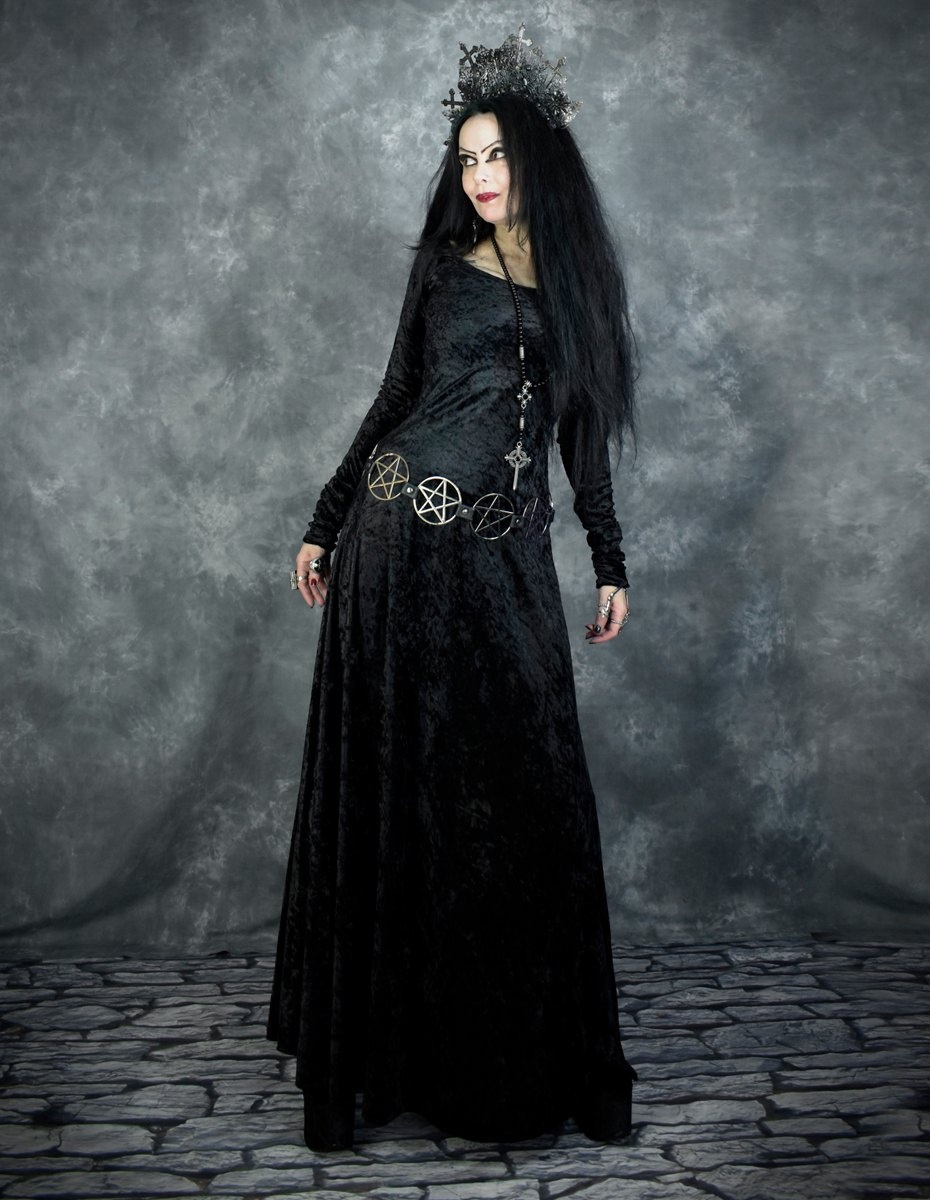 Velvet Minerva Witch Dress - crushed velvet long witchy dress by Moonmaiden Gothic Clothing