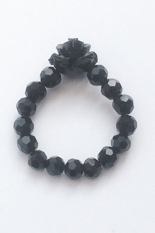 Black Rose & Crystal Bead Stretch Ring