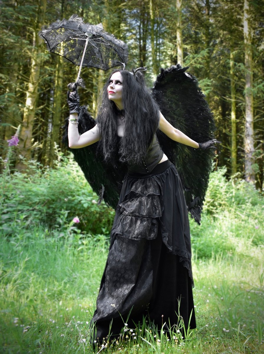 Adella Skirt 2 - long steamed velvet, taffeta, lace and mesh steampunk goth witch skirt by Moonmaiden Gothic Clothing