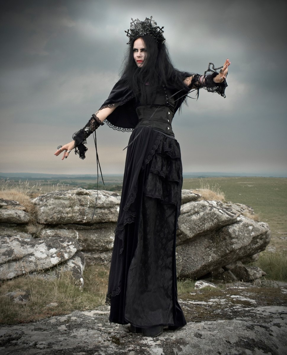 Adella Skirt 2 - long steamed velvet, taffeta, lace and mesh steampunk goth witch skirt by Moonmaiden Gothic Clothing